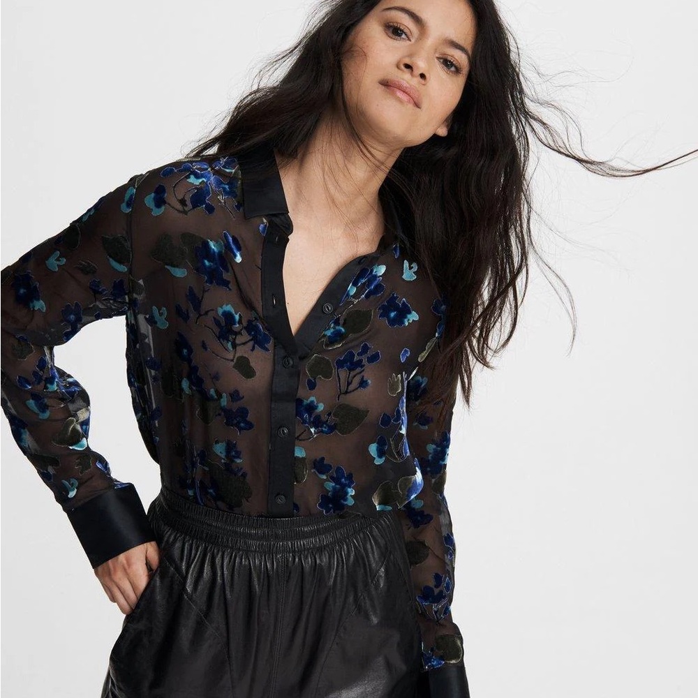 Rag & Bone Black and Blue Floral Sheer Blouse